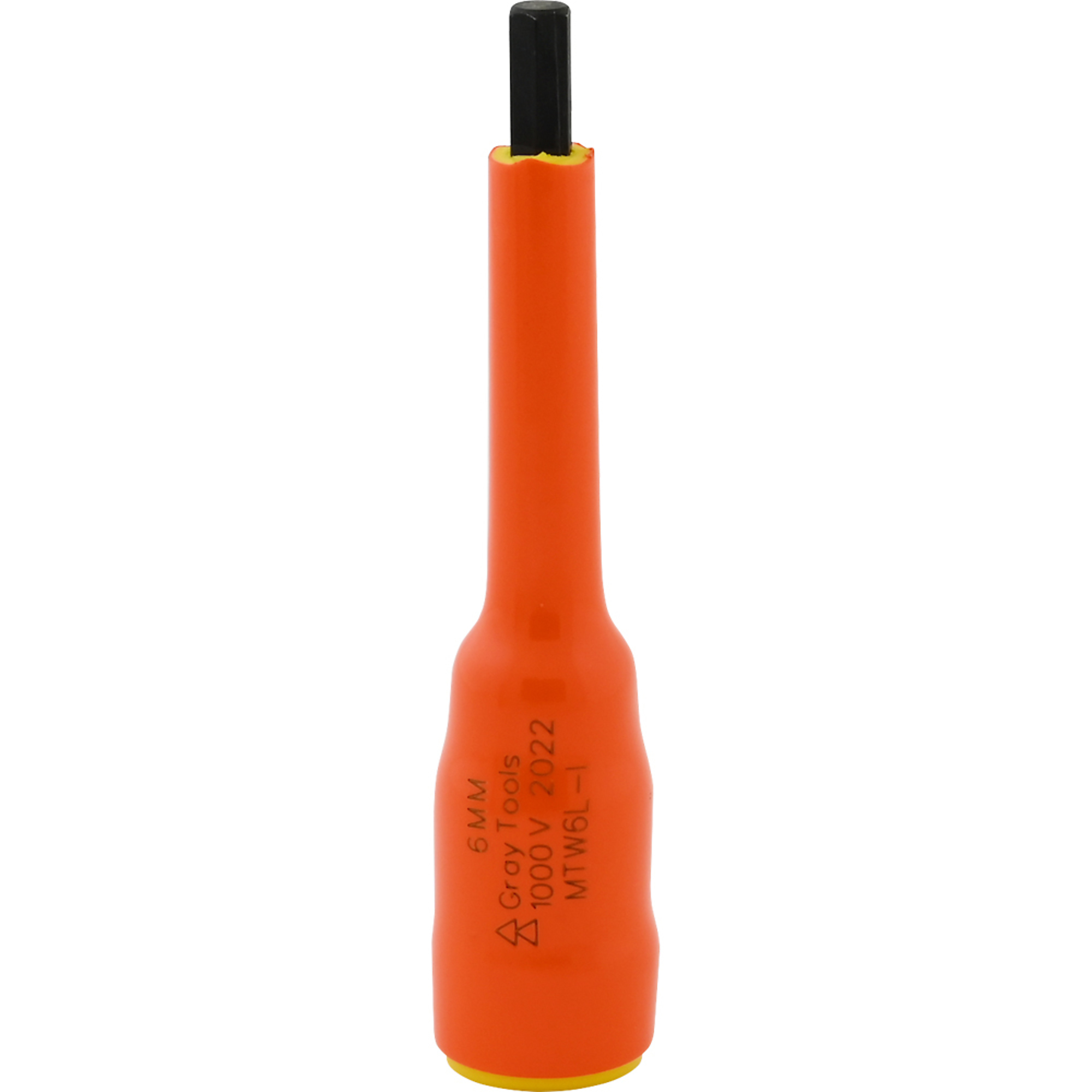 Gray Tools, 6mm X 3/8in. Drive Long Hex 1000V Insulated Socket, Socket Size Metric 6 mm, Drive Size 3/8 in, Model# MTW6L-I